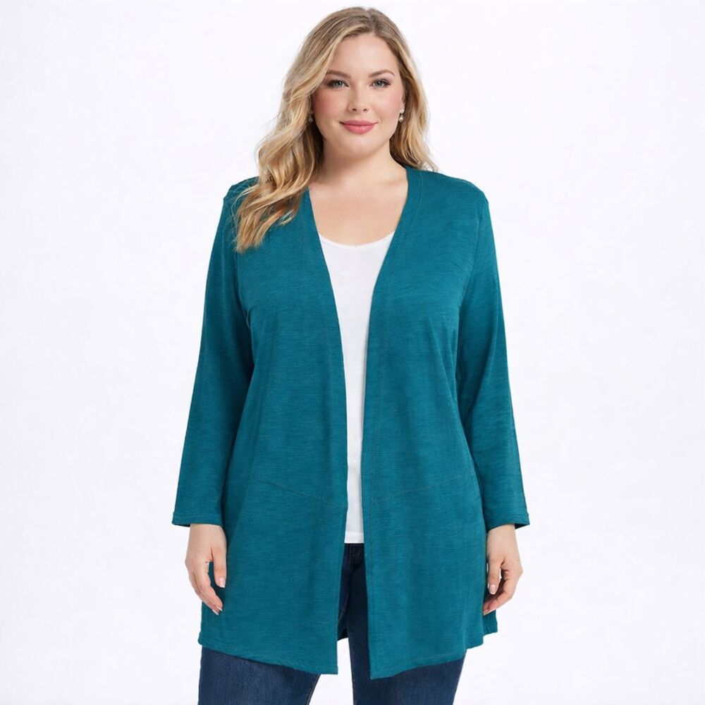 Chico's Slub Cardigan Size 2 Large Open Front Pockets Lightweight